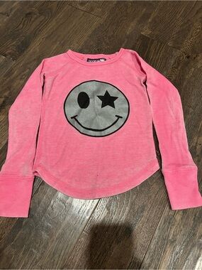 Toddler Pink Waffle Long-Sleeve Smile Graphic Top Size 2T